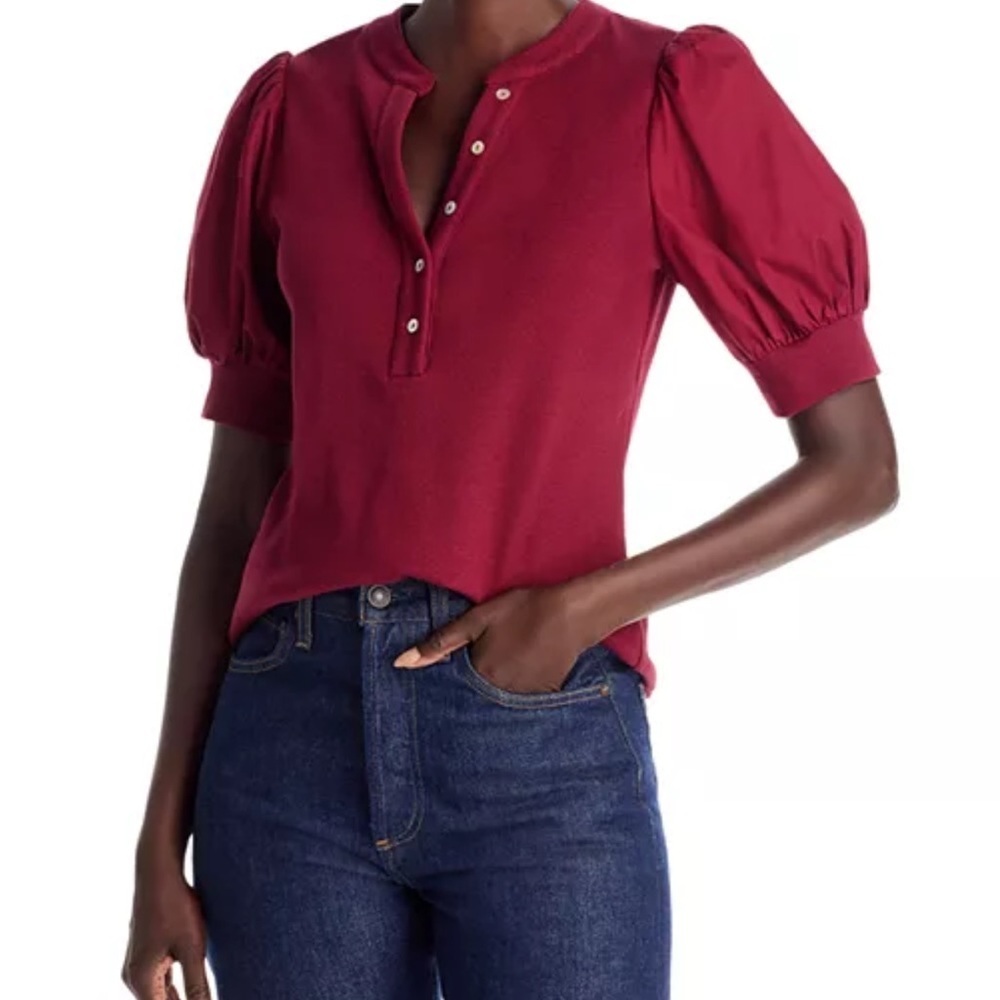 NWT Single Thread Puff Sleeve Henley Top